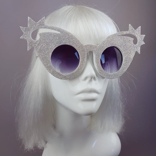 "Twinkle" Holographic Silver Glitter Stars Sunglasses
