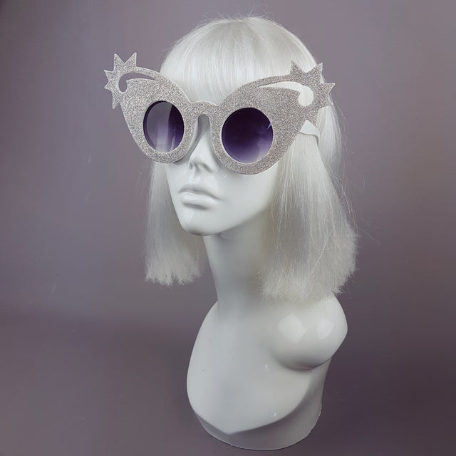 "Twinkle" Holographic Silver Glitter Stars Sunglasses