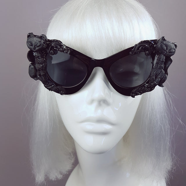 "Bakeneko" Black Cat Filigree Sunglasses
