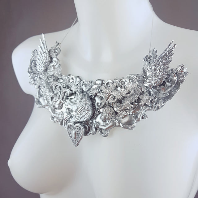 "Daeva" Wing & Unicorn Silver Filigree Neckpiece