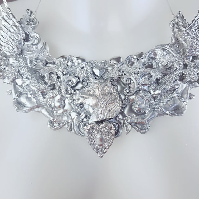 "Daeva" Wing & Unicorn Silver Filigree Neckpiece