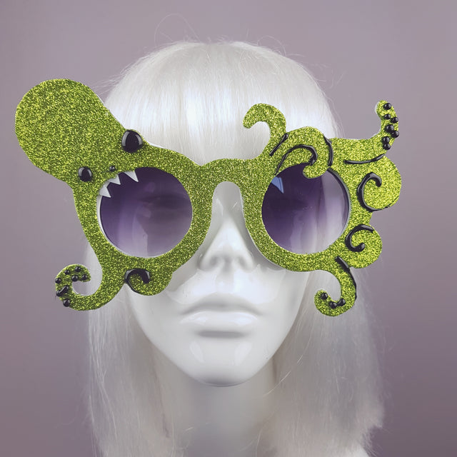"Envuelto" Lime Green Glitter Octopus Sunglasses