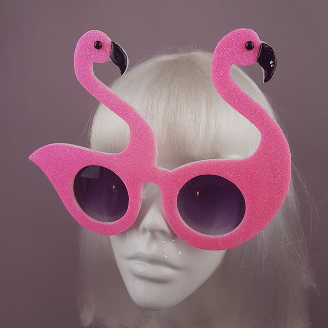 "Flouncy Magoo" Neon Pink Glitter Flamingo Sunglasses