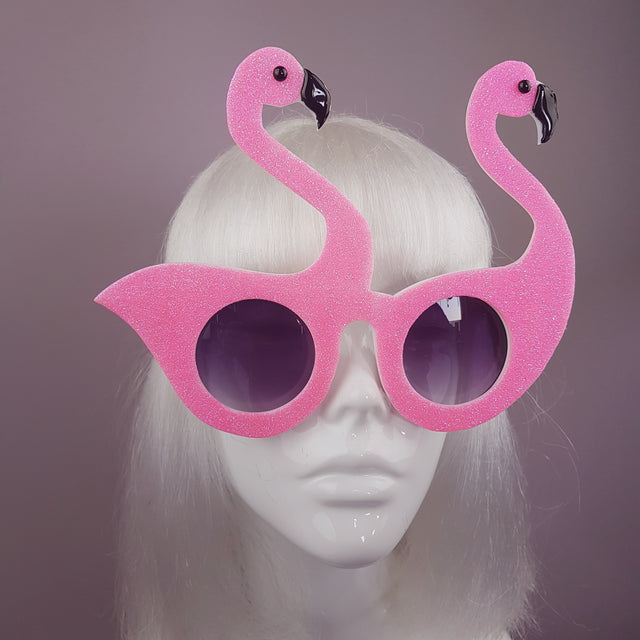 "Flouncy Magoo" Neon Pink Glitter Flamingo Sunglasses
