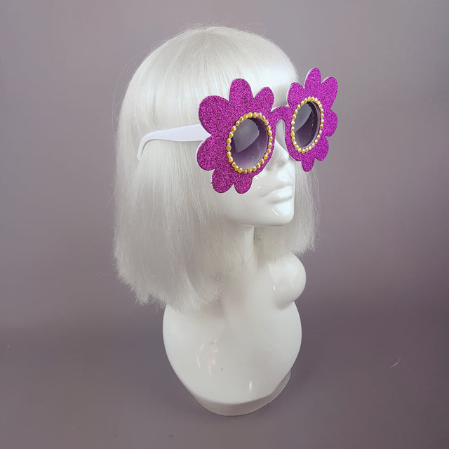 "Marguerite" Pink Glitter Daisy Flower Sunglasses