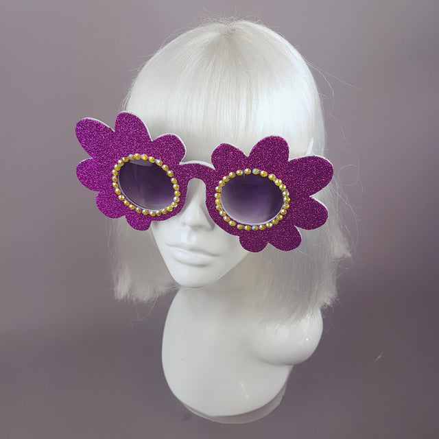 "Marguerite" Pink Glitter Daisy Flower Sunglasses