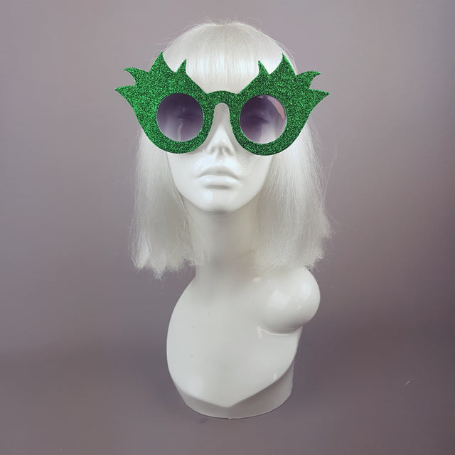 "Tulipán" Green Glitter Flower Sunglasses