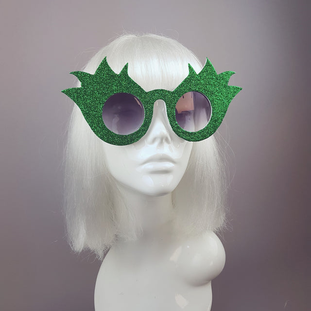 "Tulipán" Green Glitter Flower Sunglasses