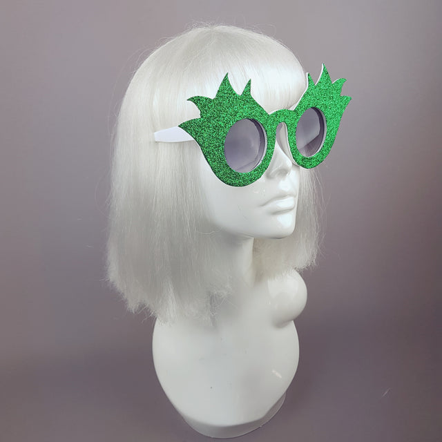 "Tulipán" Green Glitter Flower Sunglasses