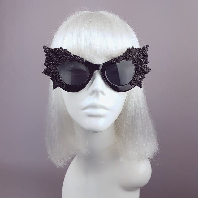 "Eisheth" Black Filigree Bat Catseye Sunglasses