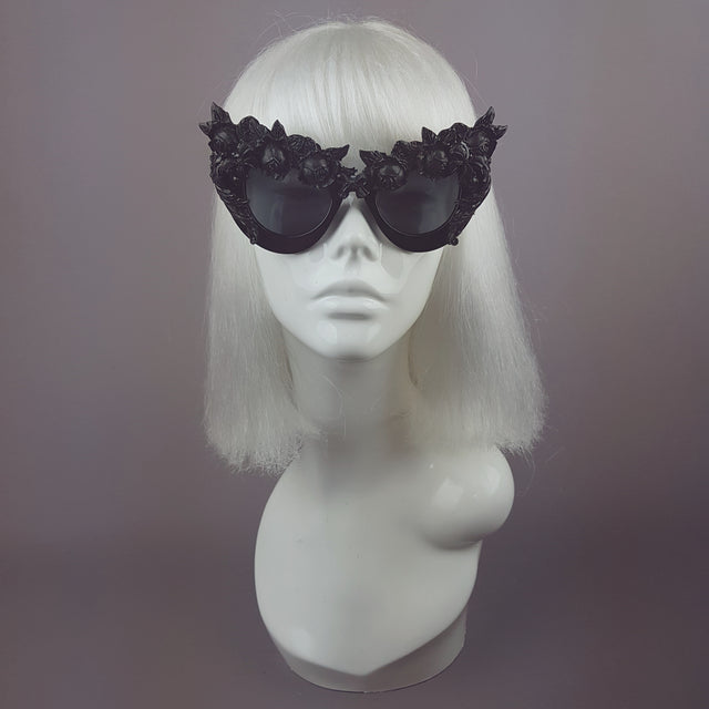 "Lilitu" Black Rose Filigree Catseye Sunglasses