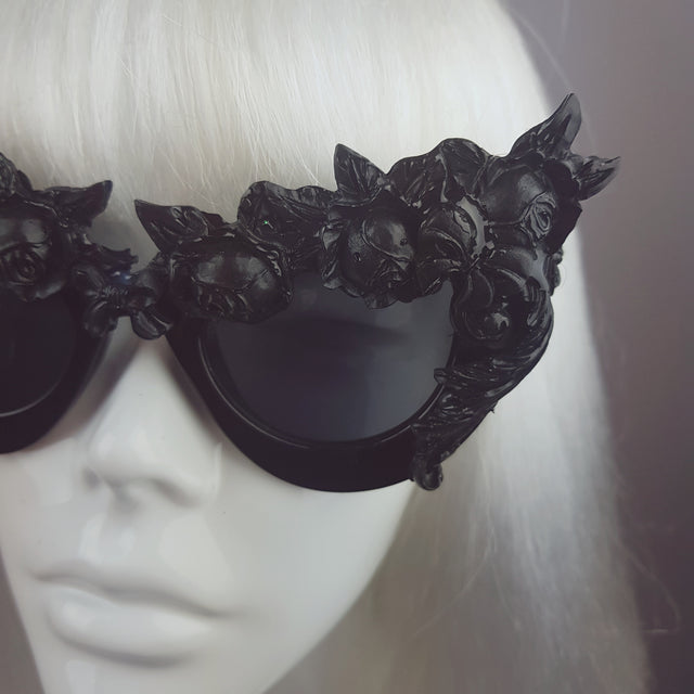 "Lilitu" Black Rose Filigree Catseye Sunglasses