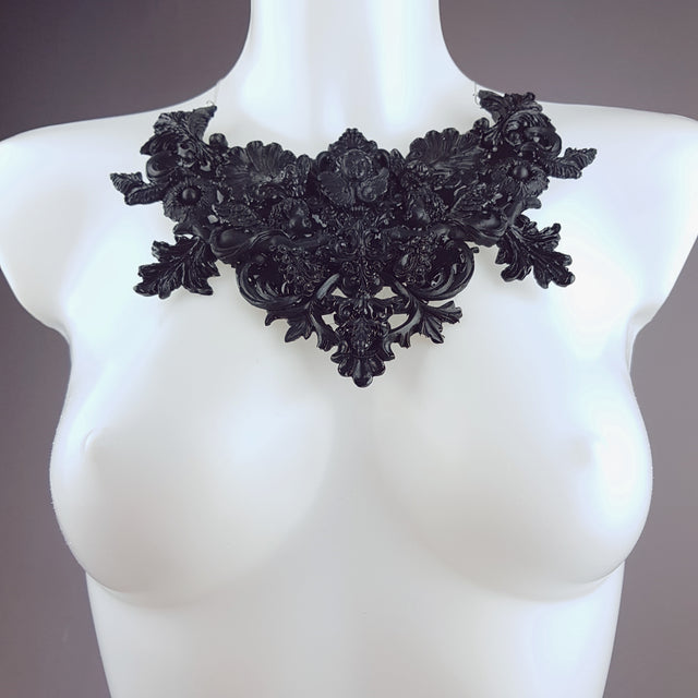 "Lezabel" Black Baroque Cherub Angels Filigree Neckpiece