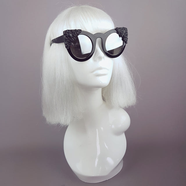 "Mara" Black Filigree Mirror Sunglasses