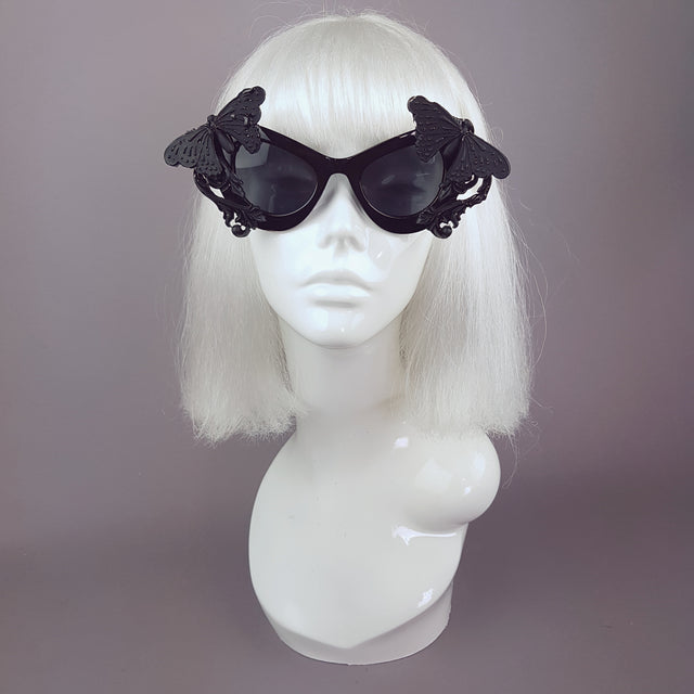 "Pandora" Black 3D Butterflies Filigree Catseye Sunglasses