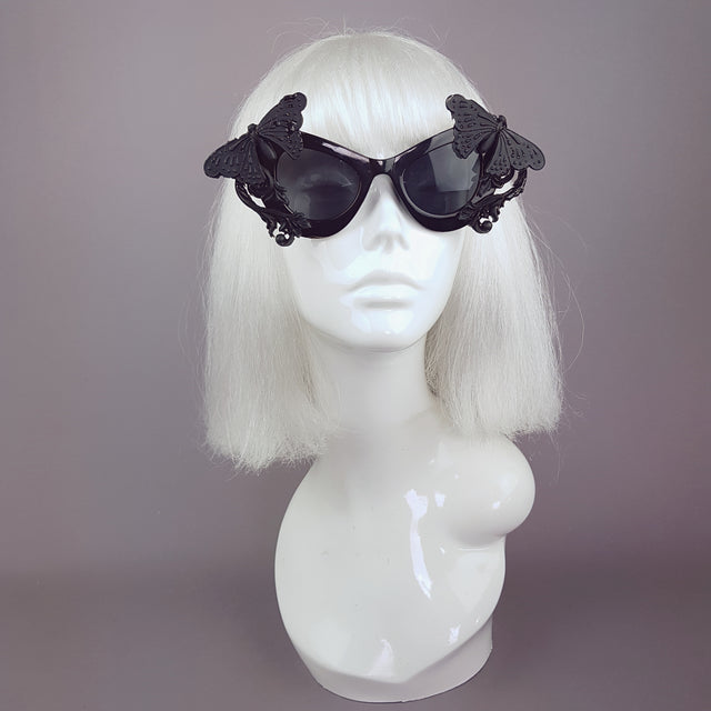 "Pandora" Black 3D Butterflies Filigree Catseye Sunglasses