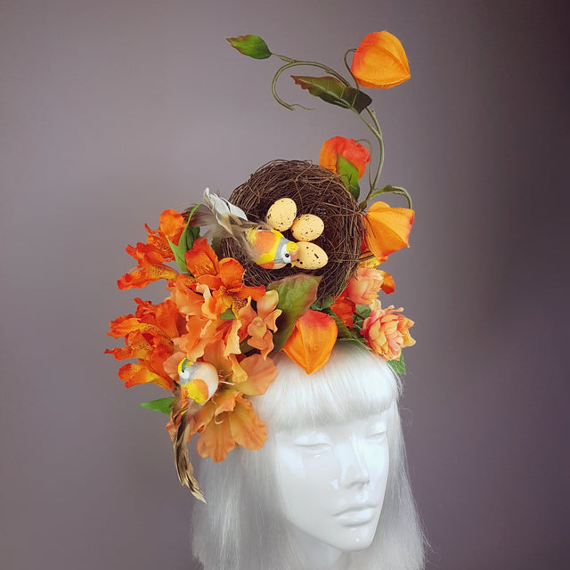 Orange Flower & Birds Nest Headpiece