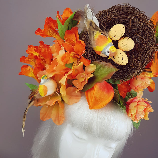 Orange Flower & Birds Nest Headpiece