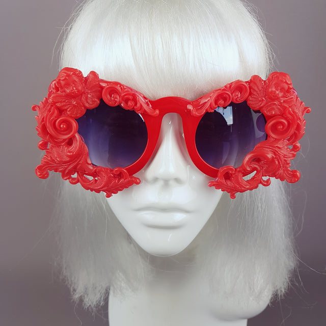 "Onoskelis" Red Filigree & Cherub Baroque Sunglasses