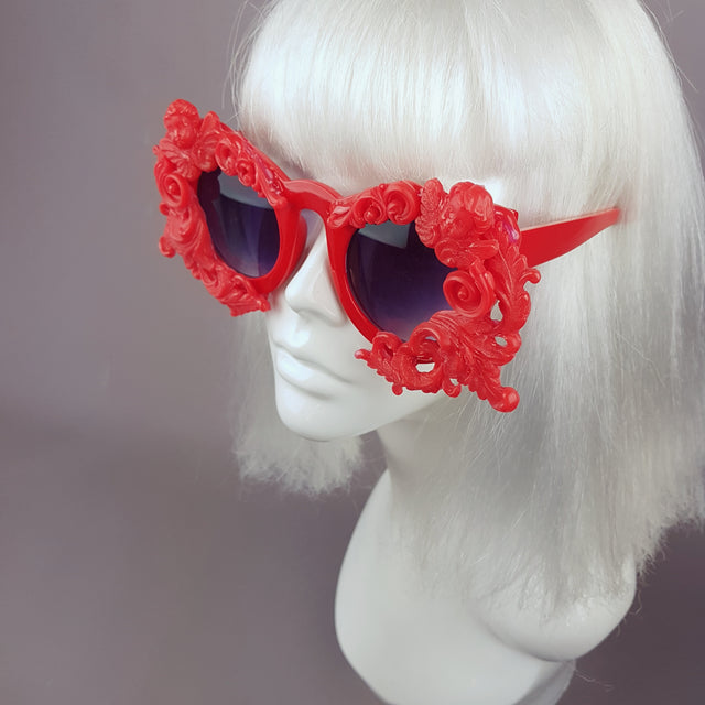 "Onoskelis" Red Filigree & Cherub Baroque Sunglasses