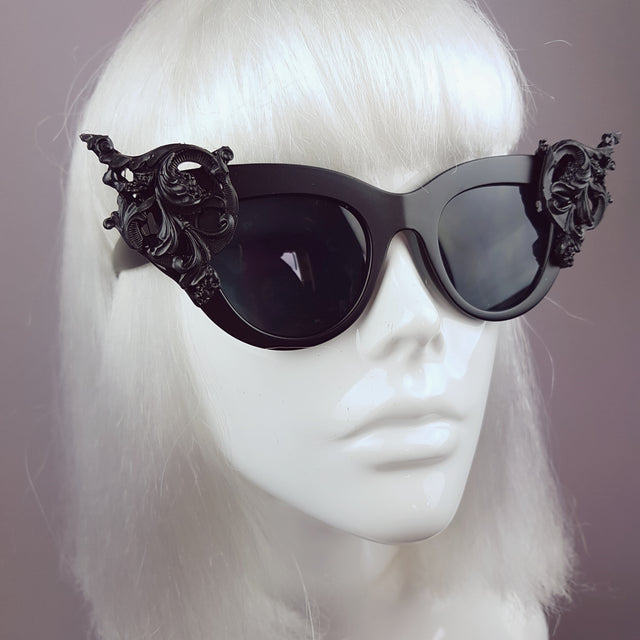 "Yachemi" Black Cats Eye Baroque Sunglasses