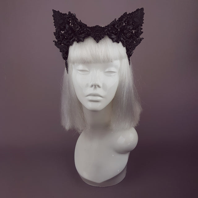 "Keimu" Black Filigree Cat Ear Headpiece