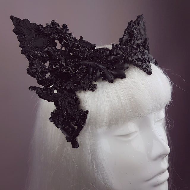"Keimu" Black Filigree Cat Ear Headpiece