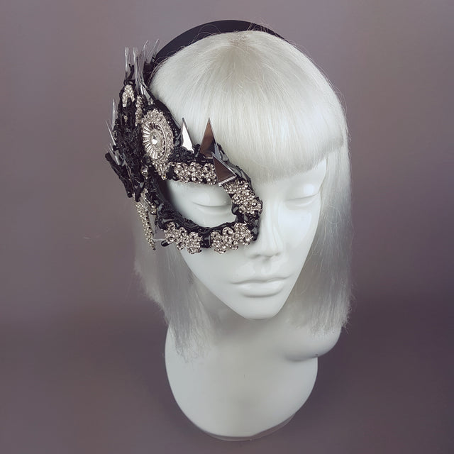 "Demonica" Black Silver Jewel & Mirror Half Mask