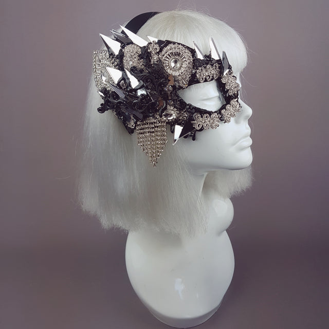 "Demonica" Black Silver Jewel & Mirror Half Mask