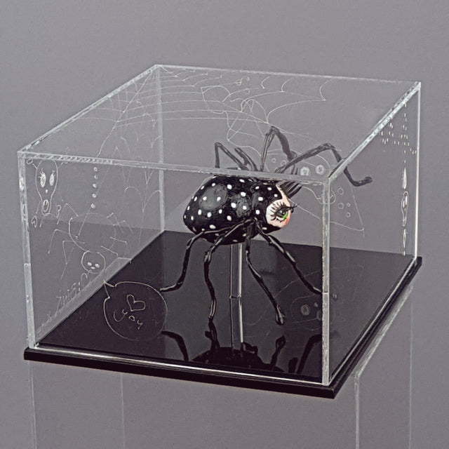 "Graphomoa" Pop Surreal Spider Doll Sculpture in A Hand Engraved Clear Box