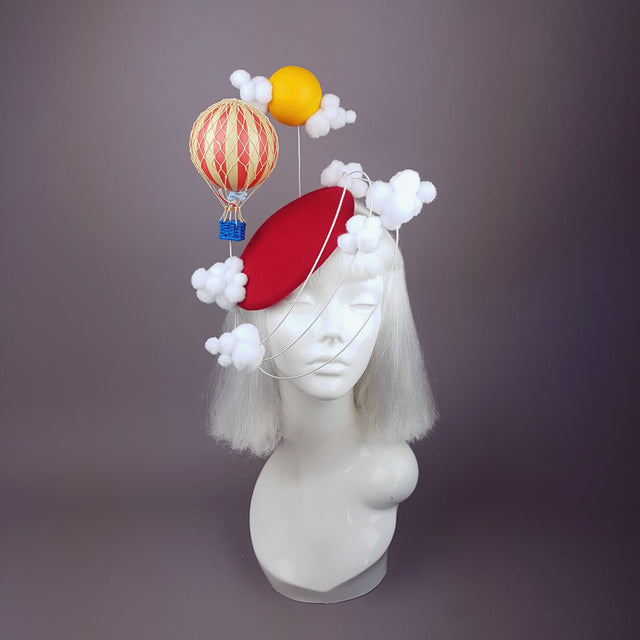"Flight of Fancy" Hot Air Balloon, Sun, Clouds Fascinator Hat