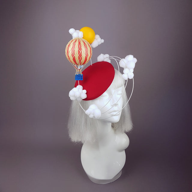 "Flight of Fancy" Hot Air Balloon, Sun, Clouds Fascinator Hat