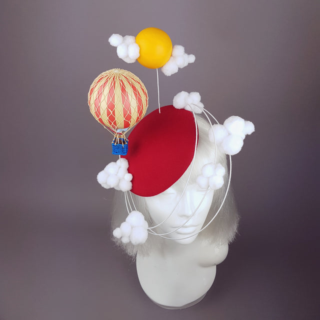 "Flight of Fancy" Hot Air Balloon, Sun, Clouds Fascinator Hat
