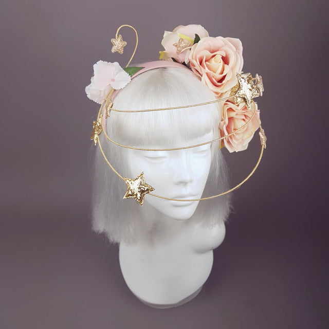 "Violar" Pink Rose & Gold Star Headpiece