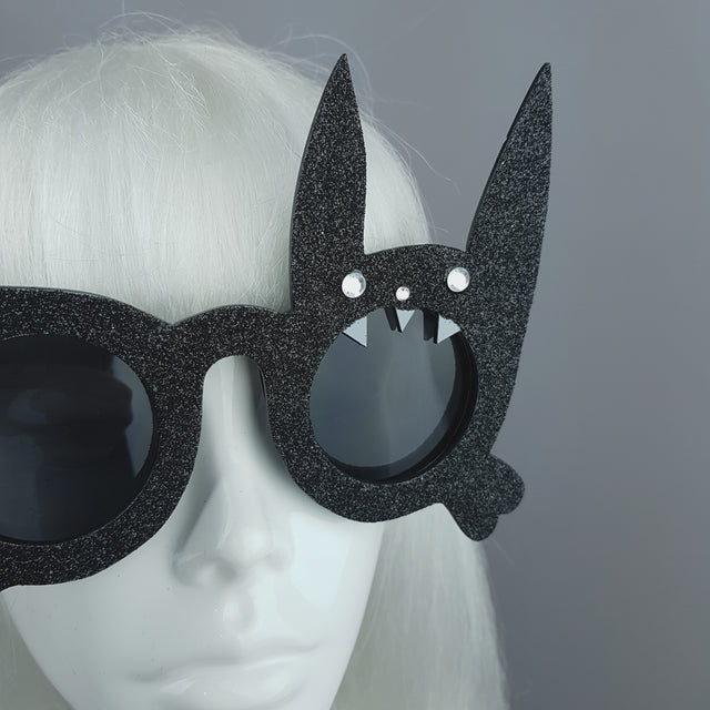 "Vampire Bunny" Black Glitter Rabbit Sunglasses