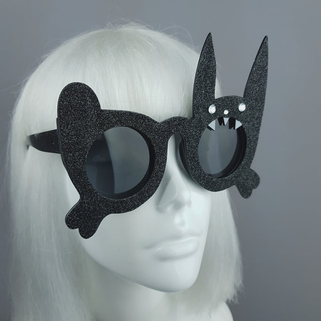 "Vampire Bunny" Black Glitter Rabbit Sunglasses