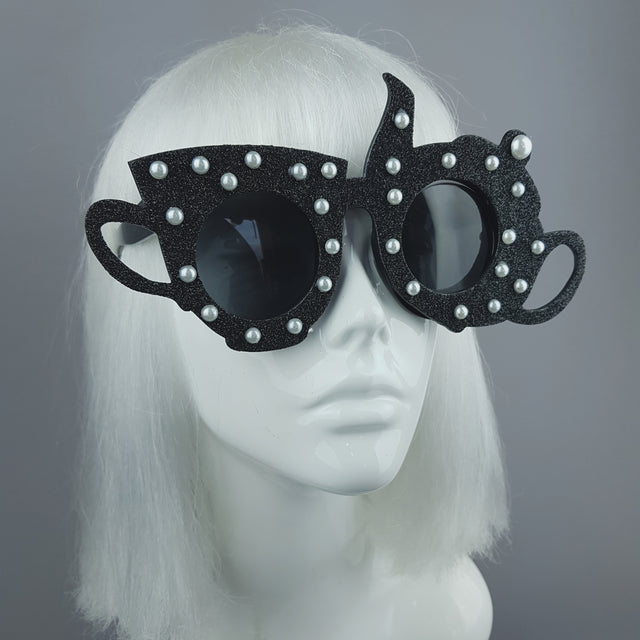 "Midnight Tea Party" Black Teapot & Teacup Sunglasses