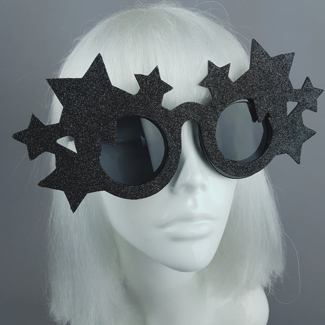 "Dark Star" Black Glitter Stars Sunglasses