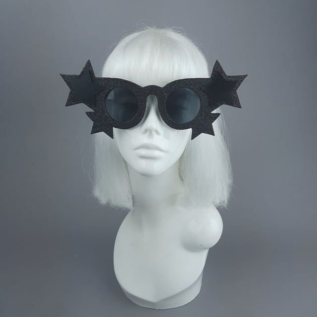 "Étoile Noire" Black Glitter Stars Sunglasses