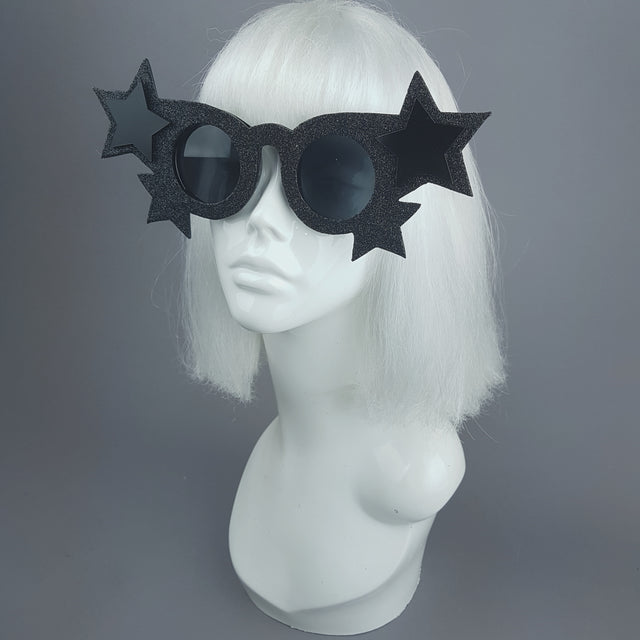 "Étoile Noire" Black Glitter Stars Sunglasses