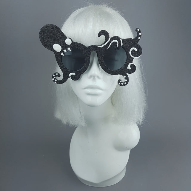 "Monstre" Black Glitter Octopus Sunglasses