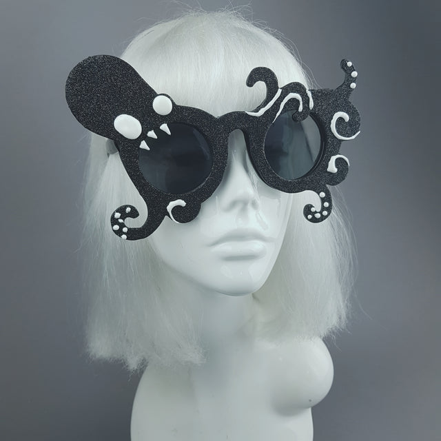 "Monstre" Black Glitter Octopus Sunglasses