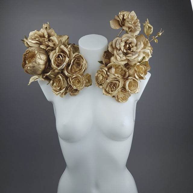 "Midas" OTT Gold Glitter Rose Moulded Shoulder/Neckpiece