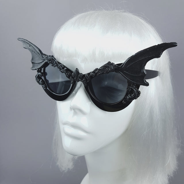 "Vamp" Bat Wing Filigree Catseye Sunglasses