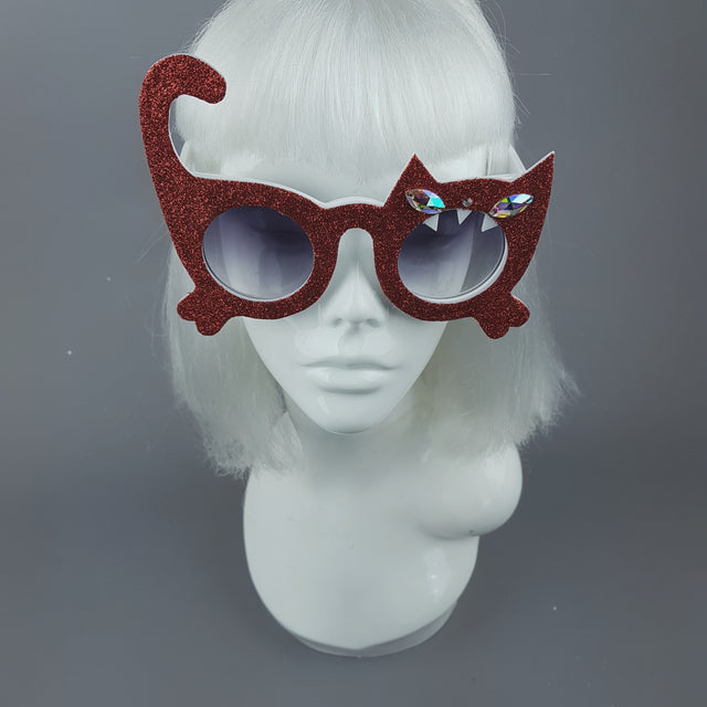 "Sassy" Red Glitter Cat Sunglasses
