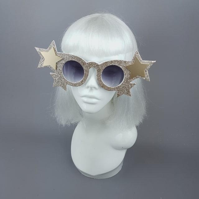 "Goldie" Gold Glitter Stars Sunglasses