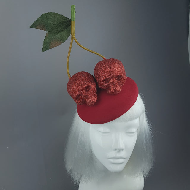 "Cerises" Large Red Glitter Skull Cherries Fascinator Hat