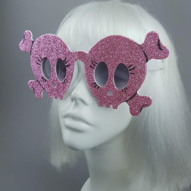 "Chicle" Pink Glitter Skull Sunglasses
