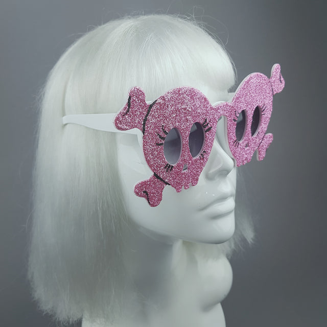 "Chicle" Pink Glitter Skull Sunglasses