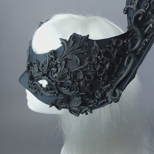 "Besotted" Black Satin Filigree Mask